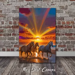 Horses running on a beach Wall Art