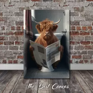 Funny Highland Cow Sitting on Toilet