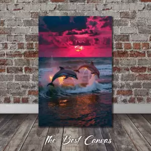 Dolphin Jumping Sunset Wall Art