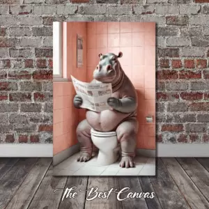 Hippo Sitting on the Toilet Funny Bathroom