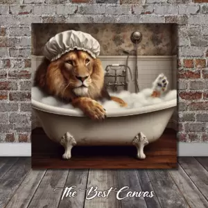 Lion in the Bathtub Funny Bathroom Art