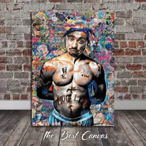 Abstract Tupac Portrait Print - Hip Hop Legend Thug Life Canvas Decor for Man Cave.
