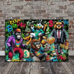 Modern Wall Street Money Art - Scrooge McDuck & Friends - Bitcoin & Stock Market Wall Decor