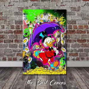 Scrooge Mcduck Money Rain Canvas – Modern Street Art for Office Decor.