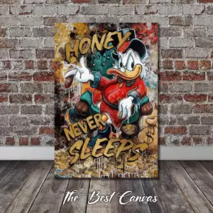 Scrooge McDuck Pop Art Canvas - Money Never Sleeps Quote Canvas Art – Urban Duck Wall Decor, Pop Art.