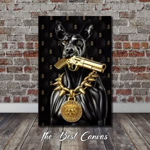 Black Doberman Bite Gun Pop Art