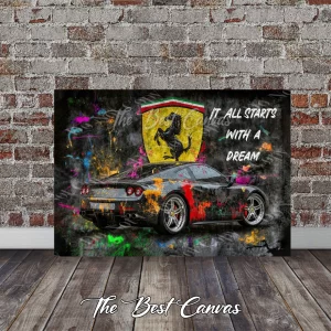 Motivational Ferrari Pop Art "It All Starts with a Dream"