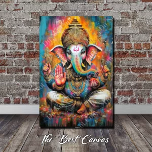 Vibrant Color Ganesha Canvas Print - Hindu Mythology Wall Decor