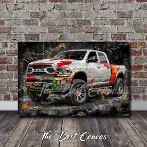 White Dodge RAM truck art print