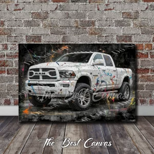 White Dodge RAM truck art print