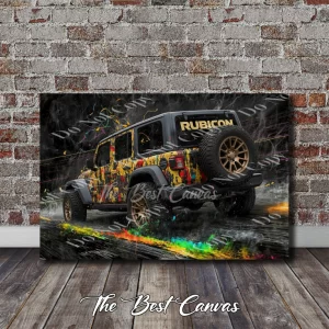 Jeep Wrangler Rubicon - Vibrant Paint Splatter Design Canvas Art