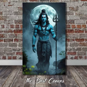 Lord Shiva Blue Body Mahadev Holding Trishul under Full Moon