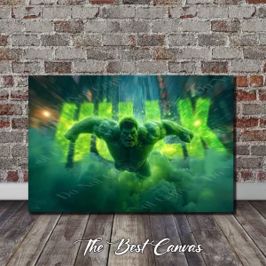 Incredible Hulk Wall Art: Dynamic Green Canvas Print, Jumping Hulk
