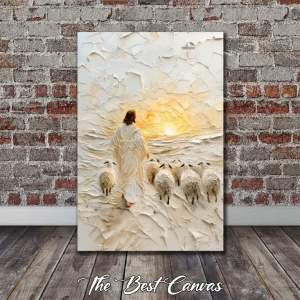 Jesus The Good Shepherd Impasto Wall Art – Modern Palette Knife Style Canvas