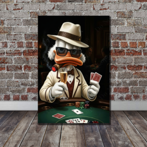 Scrooge McDuck Poker Canvas Art, Funny Poker Night Wall Decor – Duck Gambler Art for Man Cave