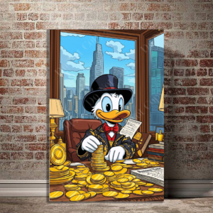 Scrooge McDuck Money Art, Street Art Style Luxury Canvas – Millionaire Duck Wealth Wall Decor