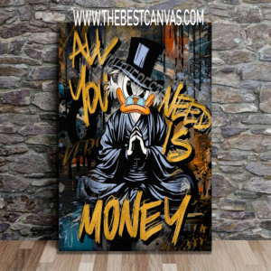 Scrooge McDuck Pop Art, Motivational Street Art Canvas for Office, Abstract Gold Graffiti Wall Decor